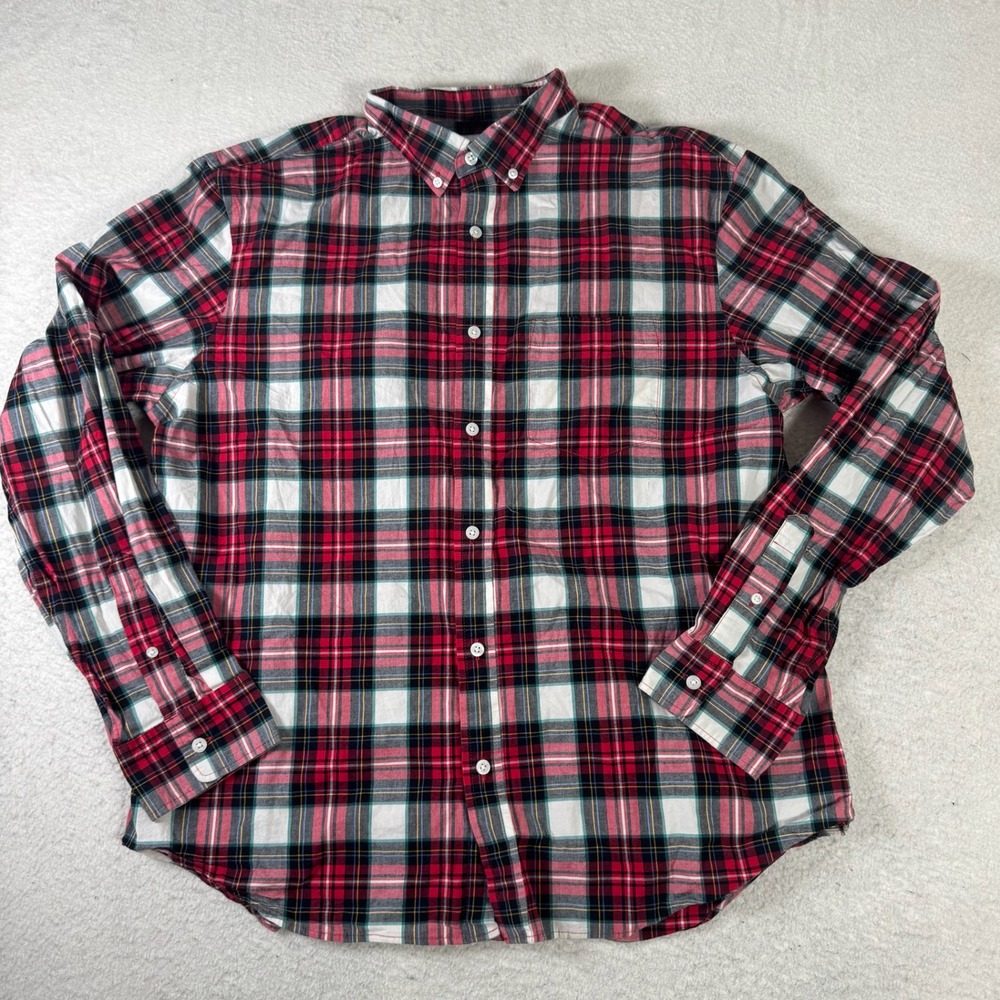 Old Navy Everyday Shirt Mens XL Red White Plaid Excellent Built-In Flex LS